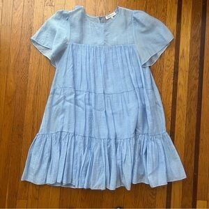 Blue babydoll dress Emory Park m medium EUC ruffled tiered striped